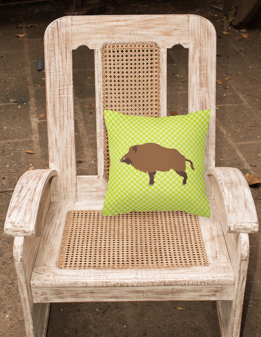 Wild Boar Pig Green Decorative Throw Pillow 18x18 Indoor Outdoor Accent Cushion, Fabric Cover with Insert for Sofa, Bed, Porch & Living Room
