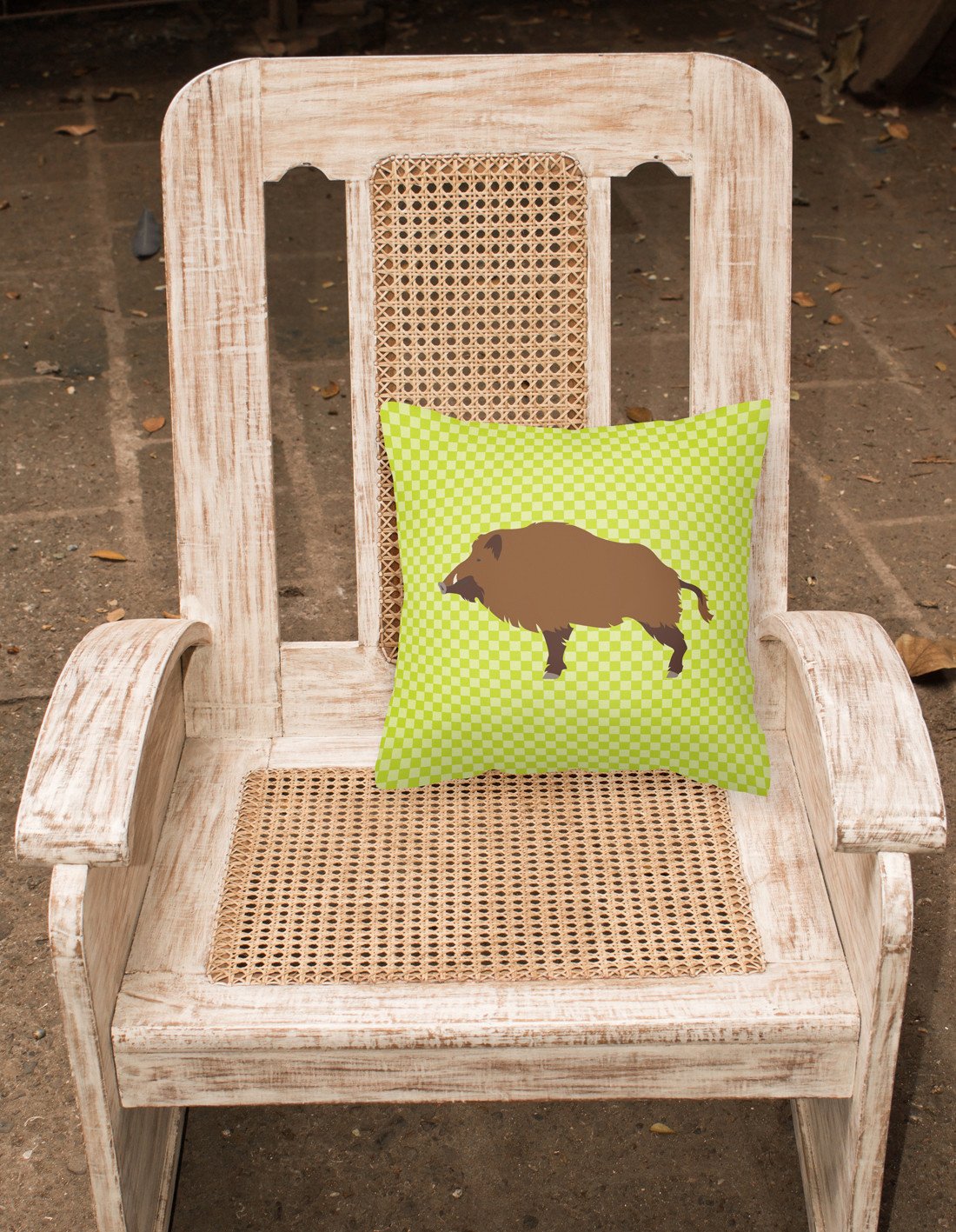 Wild Boar Pig Green Decorative Throw Pillow 18x18 Indoor Outdoor Accent Cushion, Fabric Cover with Insert for Sofa, Bed, Porch & Living Room