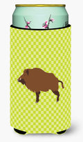 Wild Boar Pig Green Tall Boy Hugger Can Cooler Sleeve Machine Washable Drink Collapsible Insulator Beverage Insulated Holder