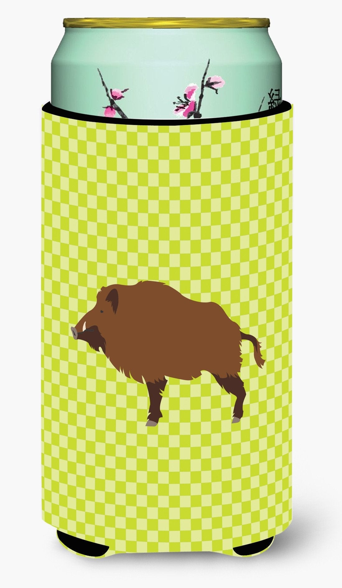 Wild Boar Pig Green Tall Boy Hugger Can Cooler Sleeve Machine Washable Drink Collapsible Insulator Beverage Insulated Holder