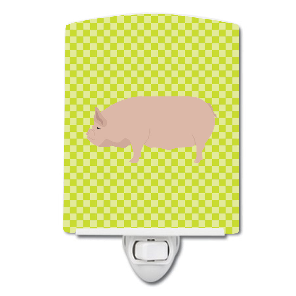 Welsh Pig Green Ceramic Night Light Compact, UL-Certified, Ideal for Bedroom, Bathroom, Nursery, Hallway, Kitchen, 6x4x3, Multicolor