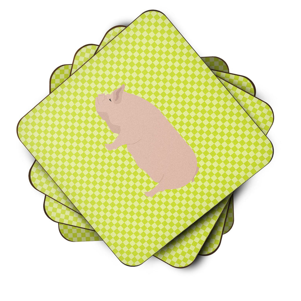 Welsh Pig Green Foam Coasters Set of 4 Cup Coasters for Indoor Outdoor, Tabletop Protection, Anti Slip, Mouse pad Material