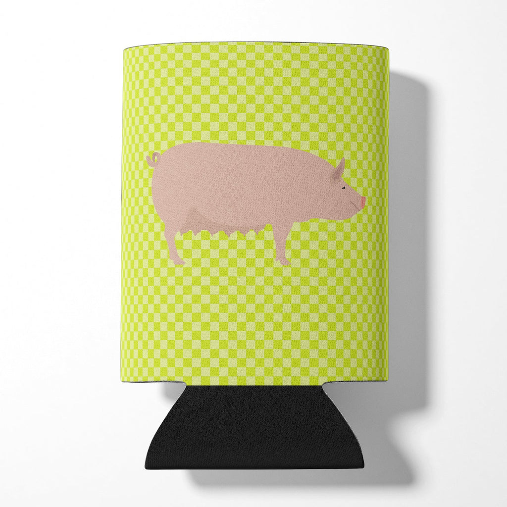 English Large White Pig Green Can or Bottle Hugger Cooler Sleeve for Standard 12 oz Cans, Insulated Foam Beer & Soda Can Hugger Reusable