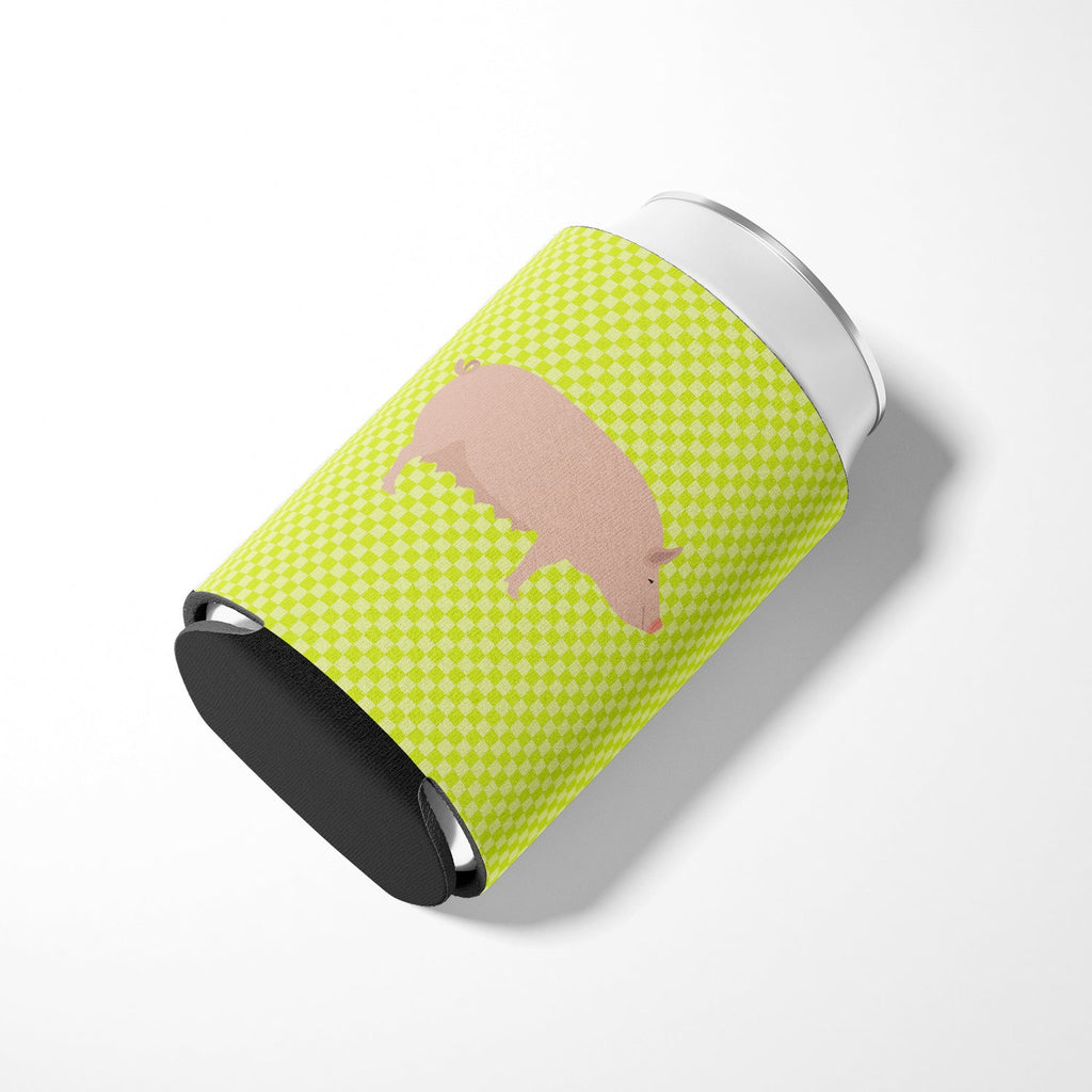 English Large White Pig Green Can or Bottle Hugger Cooler Sleeve for Standard 12 oz Cans, Insulated Foam Beer & Soda Can Hugger Reusable