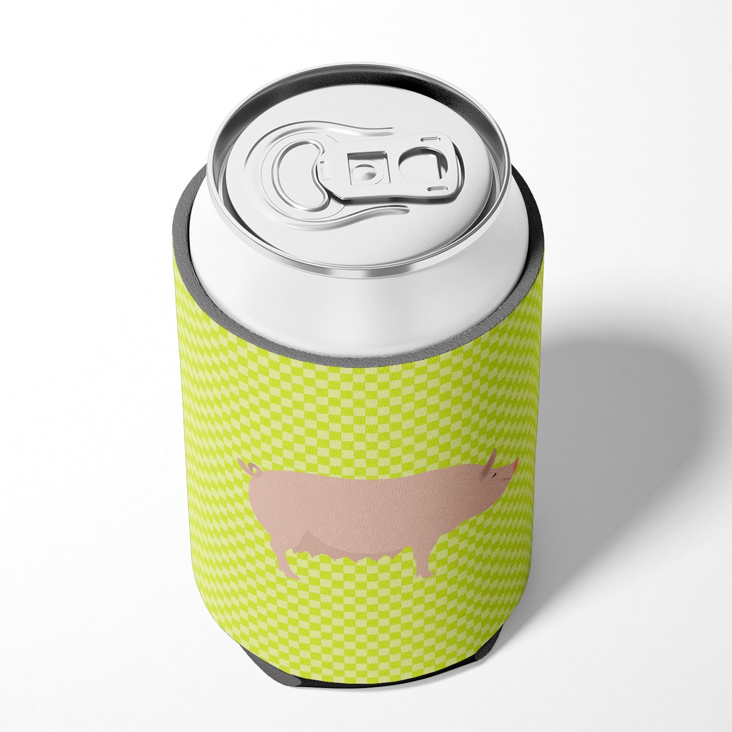English Large White Pig Green Can or Bottle Hugger Cooler Sleeve for Standard 12 oz Cans, Insulated Foam Beer & Soda Can Hugger Reusable