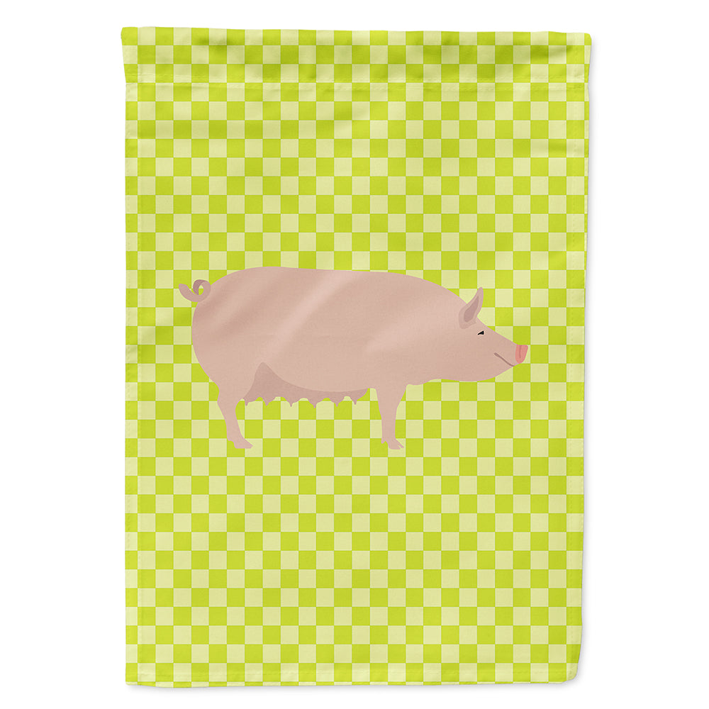 English Large White Pig Green House Flag 28x40 Porch Sleeve Pole Decorative Outside Yard Banner Artwork Wall Hanging, Polyester