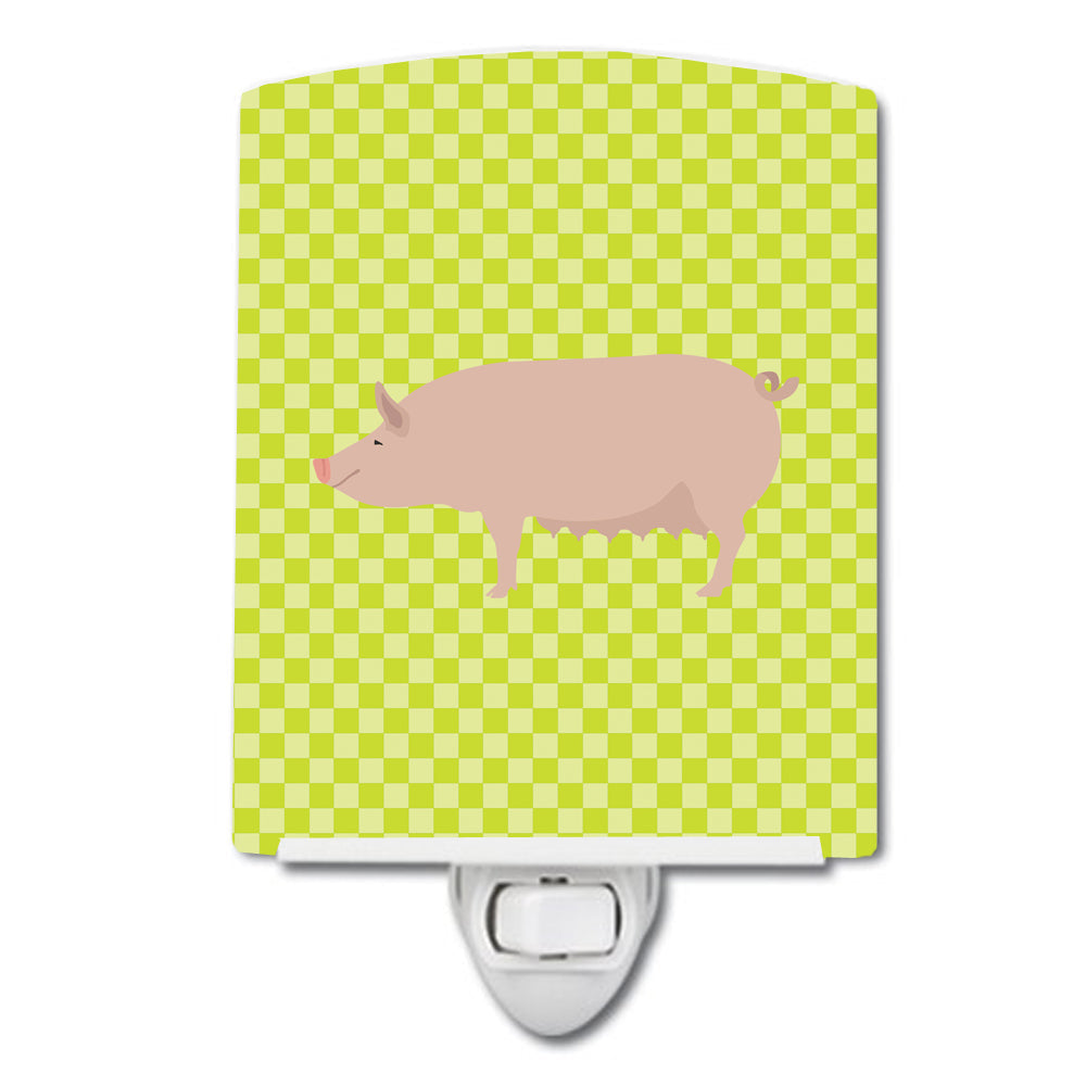 English Large White Pig Green Ceramic Night Light Compact, UL-Certified, Ideal for Bedroom, Bathroom, Nursery, Hallway, Kitchen, 6x4x3, Multicolor