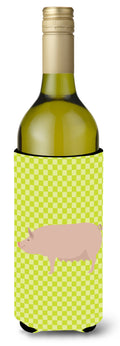 English Large White Pig Green Wine Bottle Hugger Gift Sleeve for Standard 750 ml Bottles, Insulated Reusable Also Fits Mini Shot & Pint Bottles