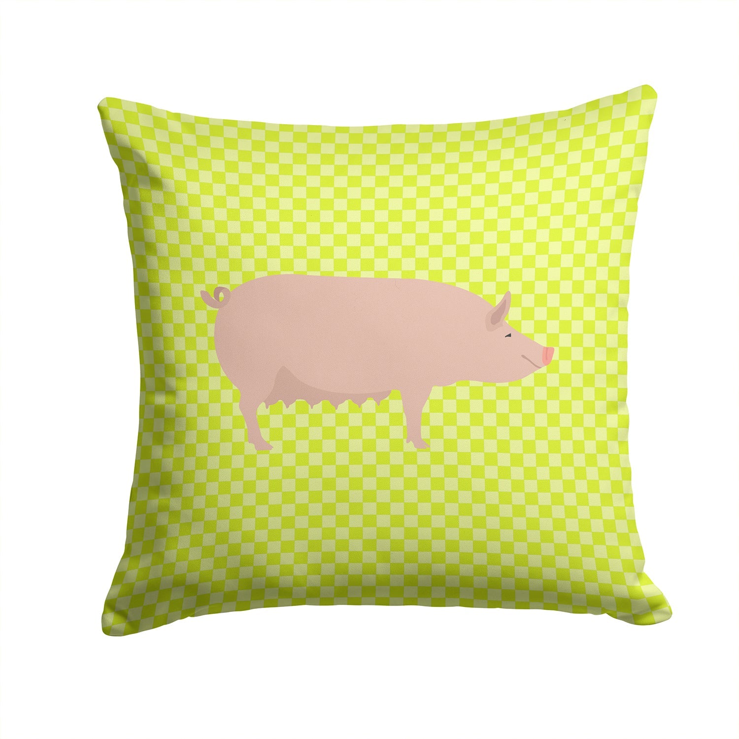 English Large White Pig Green Decorative Throw Pillow 14x14 Indoor Outdoor Accent Cushion, Fabric Cover with Insert for Sofa, Bed, Porch & Living Room