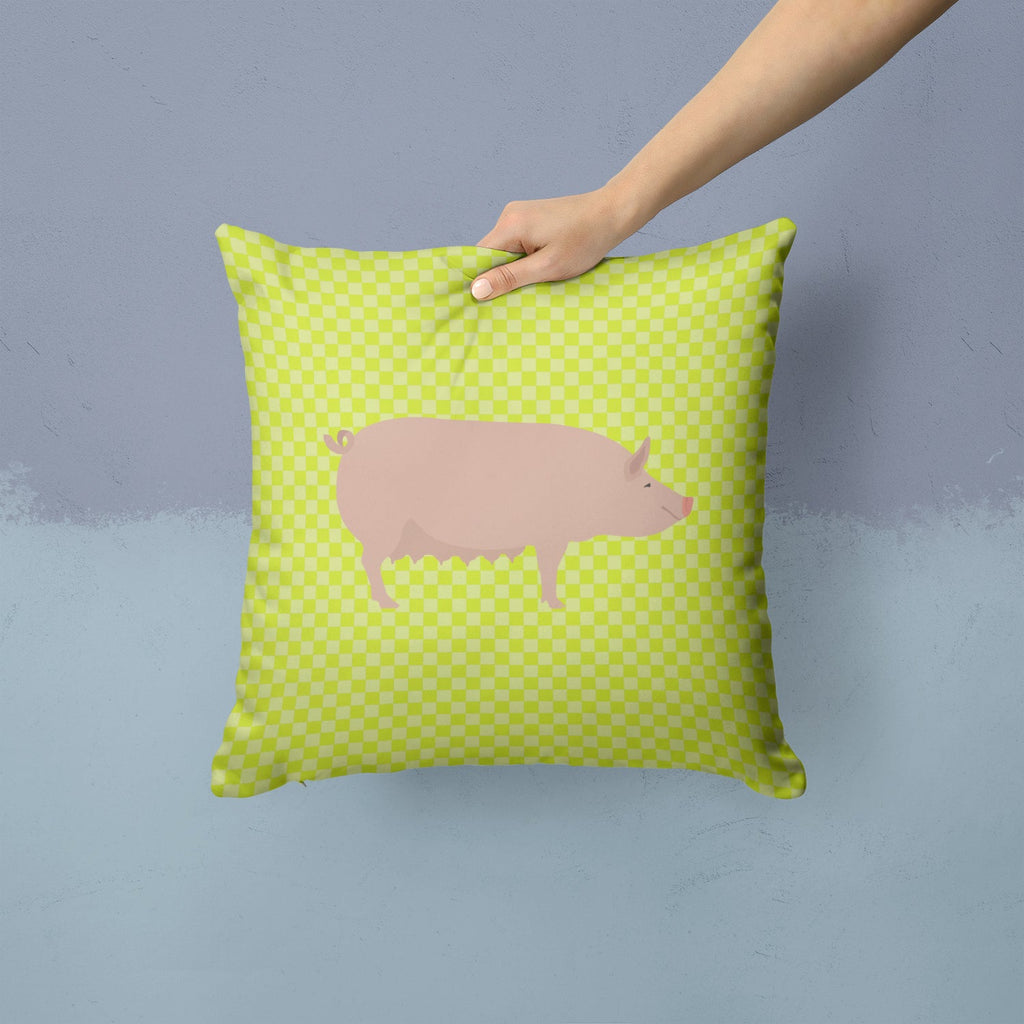 English Large White Pig Green Decorative Throw Pillow 14x14 Indoor Outdoor Accent Cushion, Fabric Cover with Insert for Sofa, Bed, Porch & Living Room