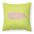 English Large White Pig Green Decorative Throw Pillow 18x18 Indoor Outdoor Accent Cushion, Fabric Cover with Insert for Sofa, Bed, Porch & Living Room