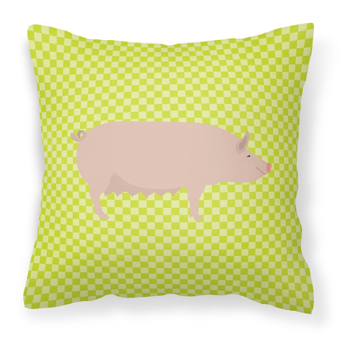 English Large White Pig Green Decorative Throw Pillow 18x18 Indoor Outdoor Accent Cushion, Fabric Cover with Insert for Sofa, Bed, Porch & Living Room