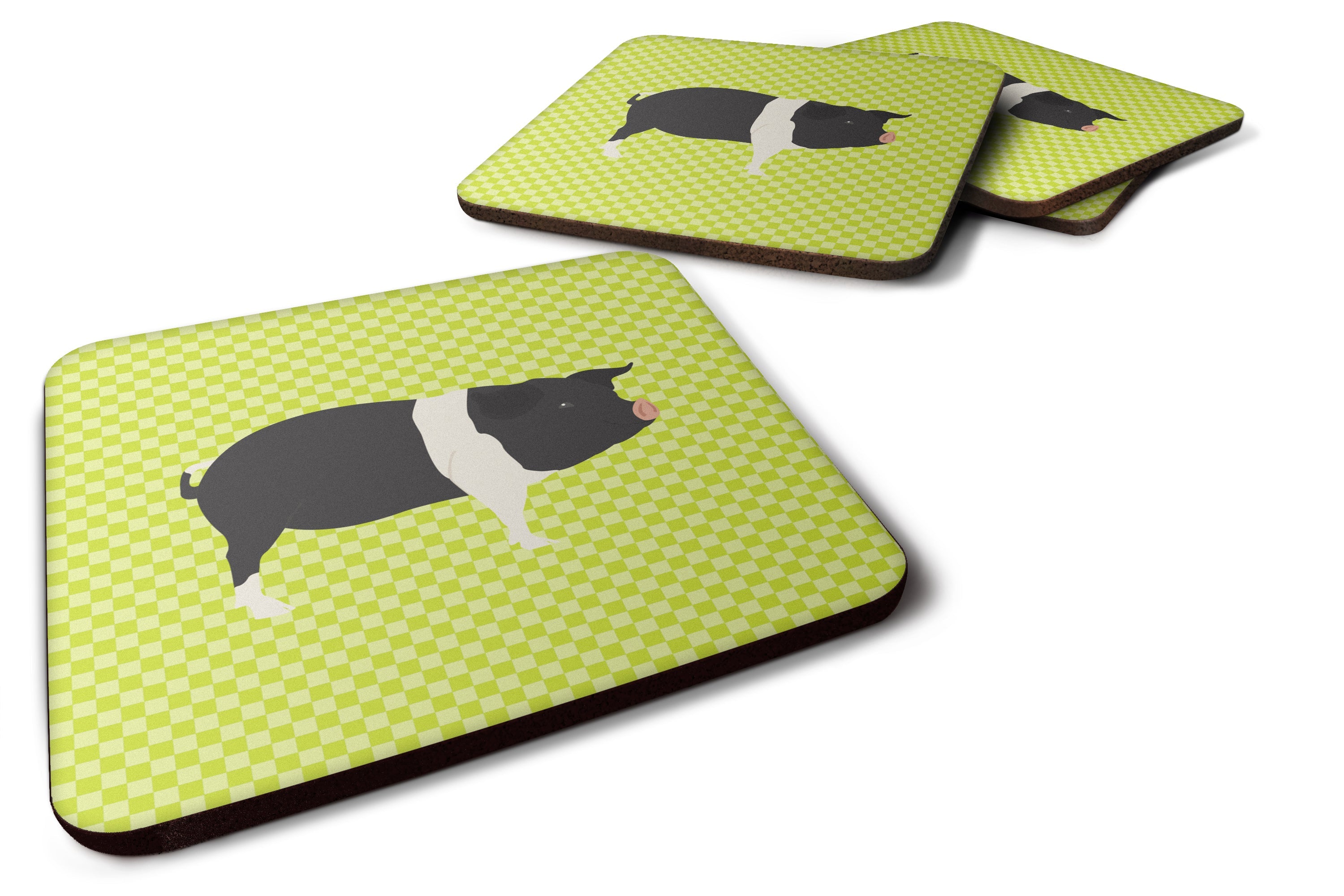 Hampshire Pig Green Foam Coasters Set of 4 Cup Coasters for Indoor Outdoor, Tabletop Protection, Anti Slip, Mouse pad Material