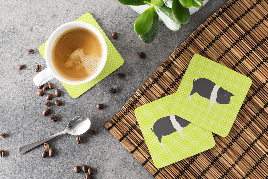 Hampshire Pig Green Foam Coasters Set of 4 Cup Coasters for Indoor Outdoor, Tabletop Protection, Anti Slip, Mouse pad Material