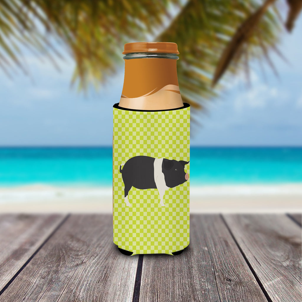 Hampshire Pig Green Slim Can Hugger , Insulated Foam Hugger for 12 oz Slim Cans, Beer Bottles & Water Bottles, Printed in USA
