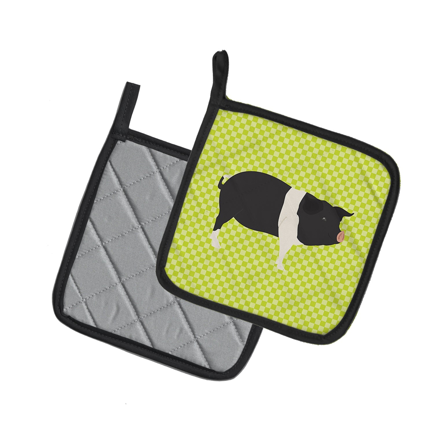 Hampshire Pig Green Pot Holder Set of 2 Heat Resistant Quilted Hot Pads 7.5 x 7.5 Inch, Insulated Kitchen Trivets for Cooking & Baking