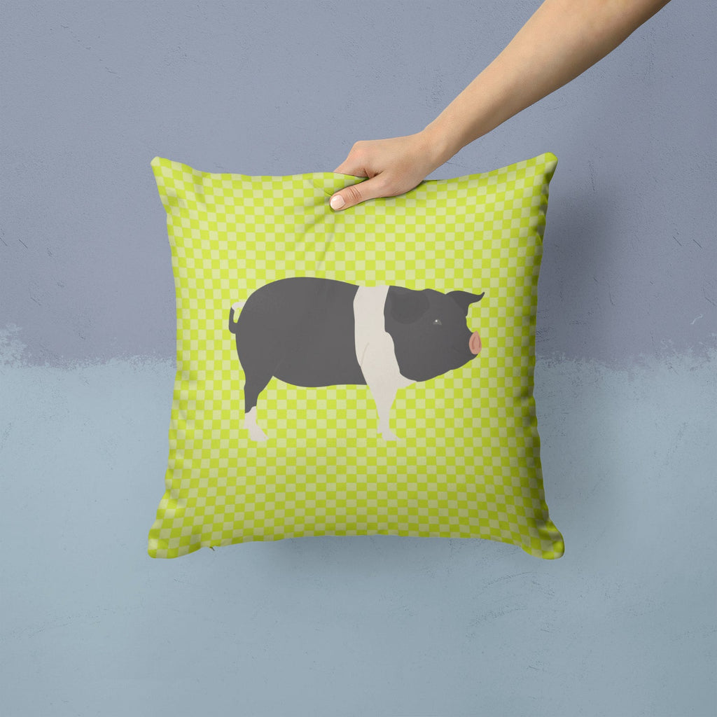 Hampshire Pig Green Decorative Throw Pillow 14x14 Indoor Outdoor Accent Cushion, Fabric Cover with Insert for Sofa, Bed, Porch & Living Room