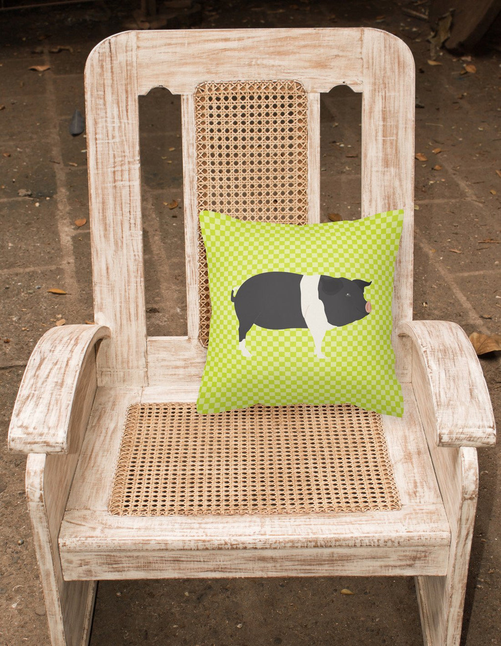 Hampshire Pig Green Decorative Throw Pillow 18x18 Indoor Outdoor Accent Cushion, Fabric Cover with Insert for Sofa, Bed, Porch & Living Room