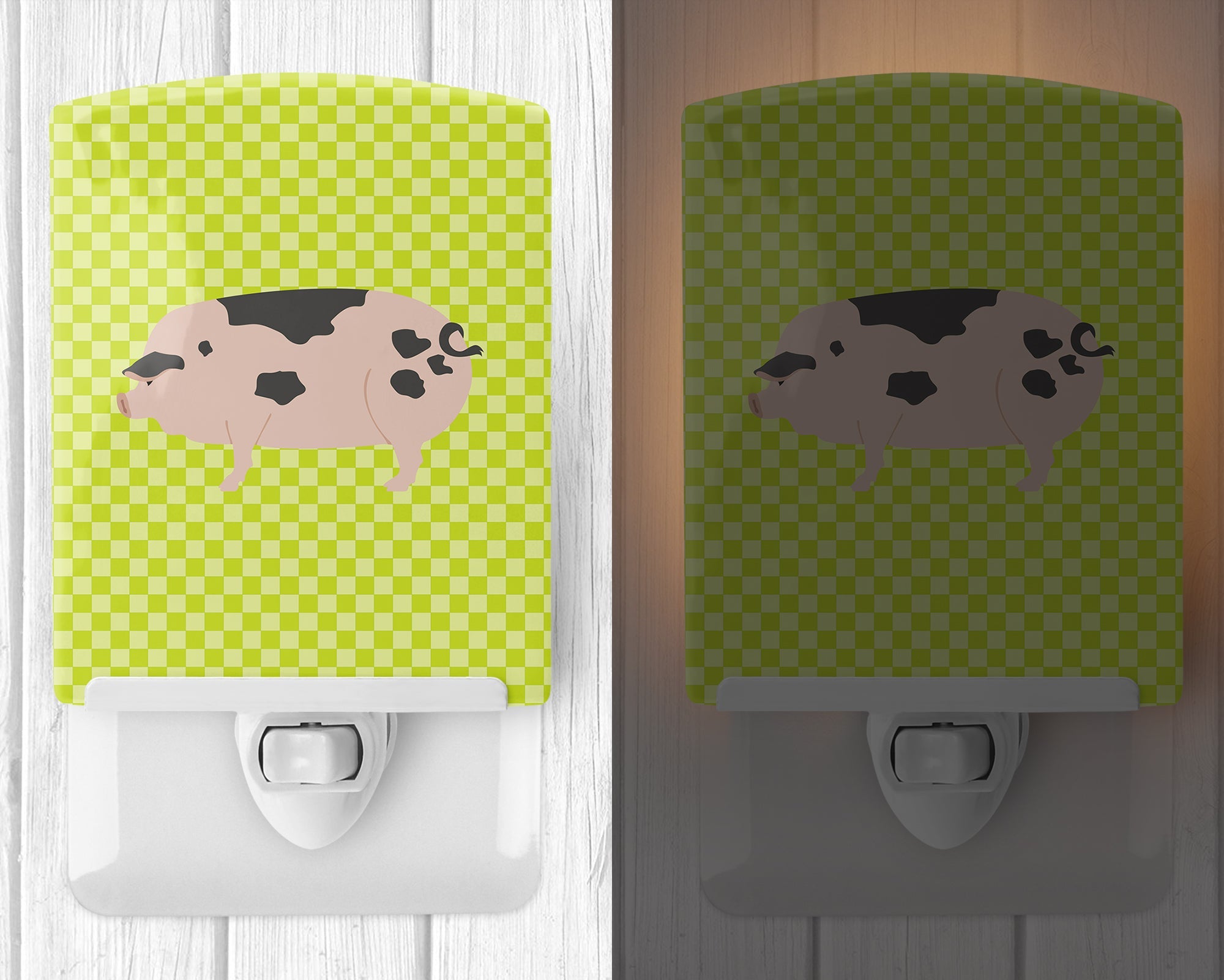 Gloucester Old Spot Pig Green Ceramic Night Light Compact, UL-Certified, Ideal for Bedroom, Bathroom, Nursery, Hallway, Kitchen, 6x4x3, Multicolor