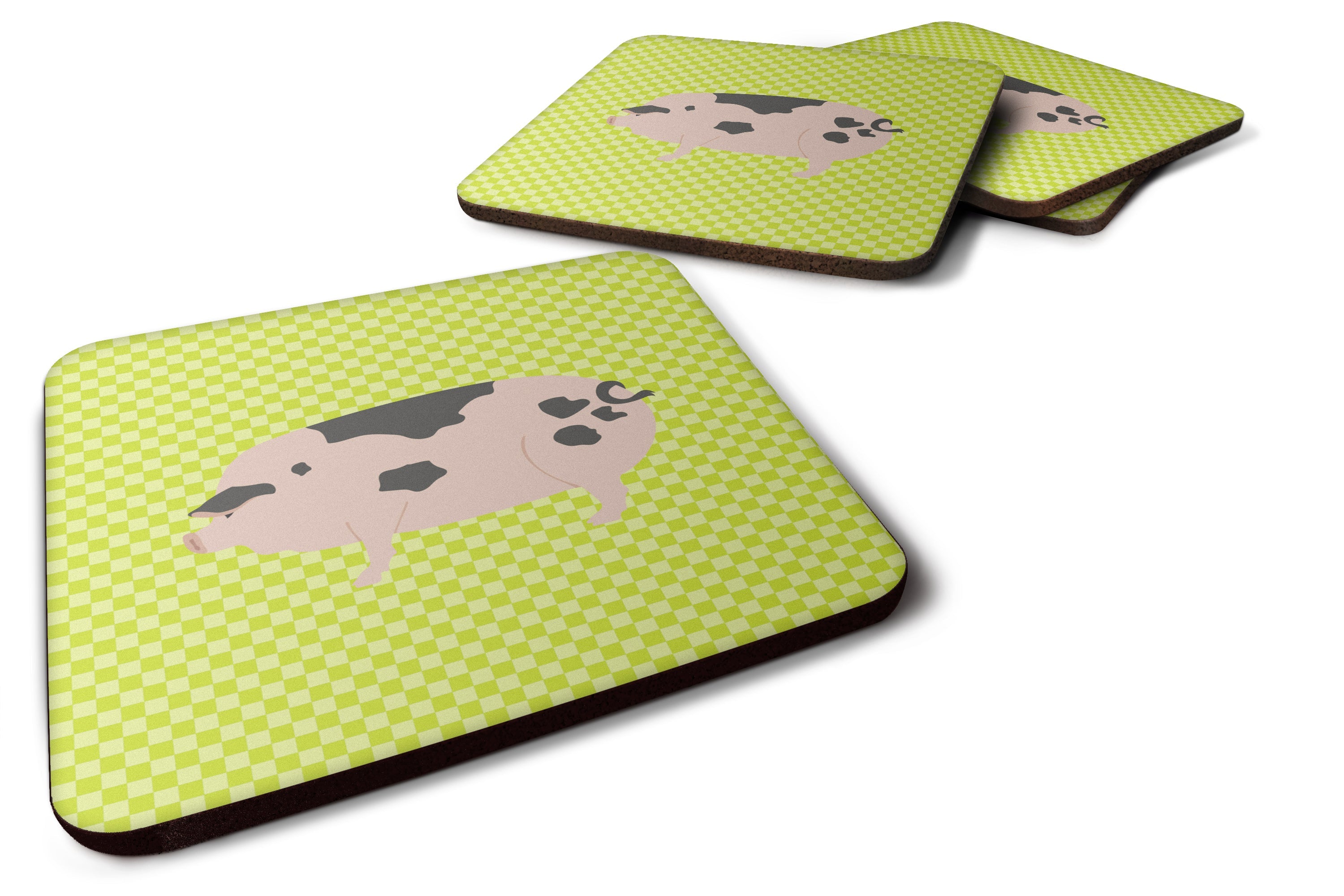 Gloucester Old Spot Pig Green Foam Coasters Set of 4 Cup Coasters for Indoor Outdoor, Tabletop Protection, Anti Slip, Mouse pad Material