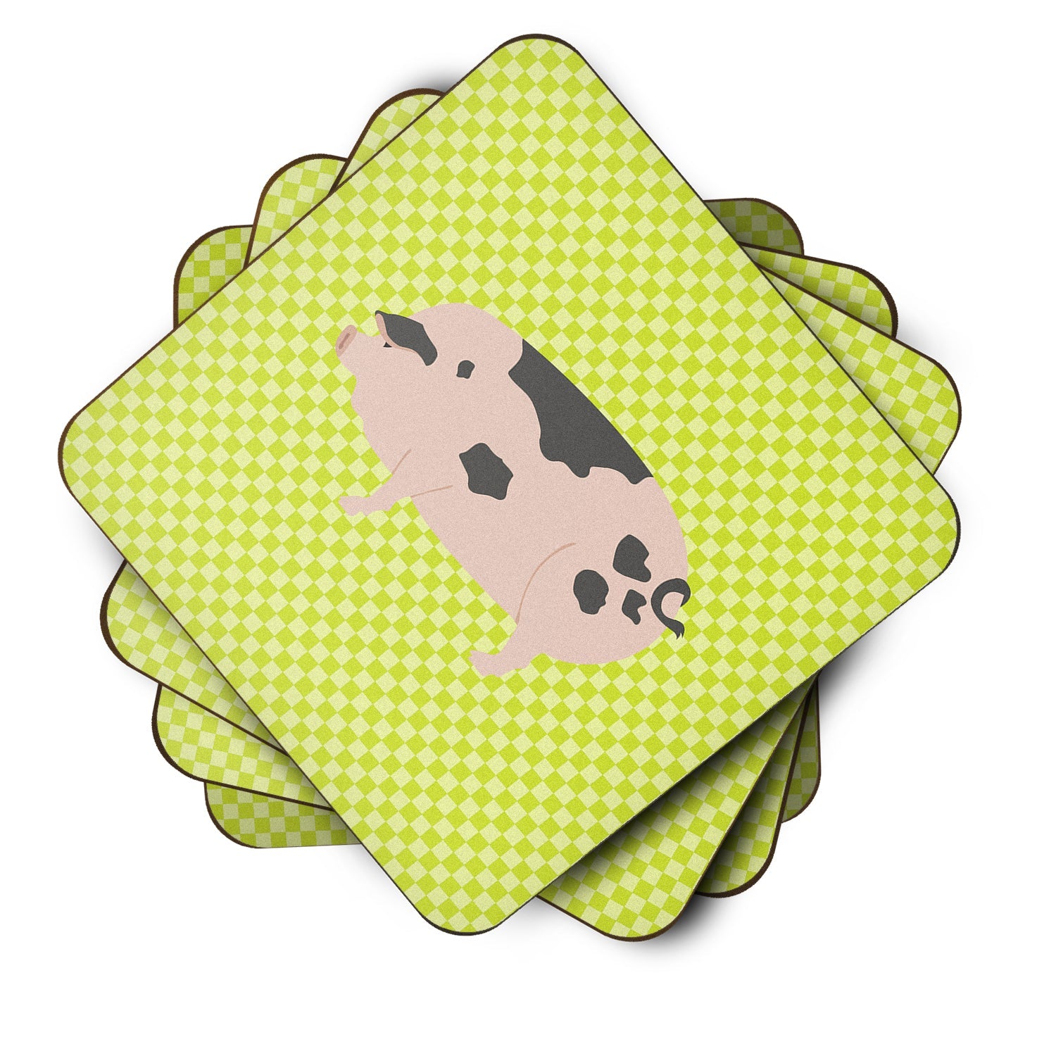 Gloucester Old Spot Pig Green Foam Coasters Set of 4 Cup Coasters for Indoor Outdoor, Tabletop Protection, Anti Slip, Mouse pad Material