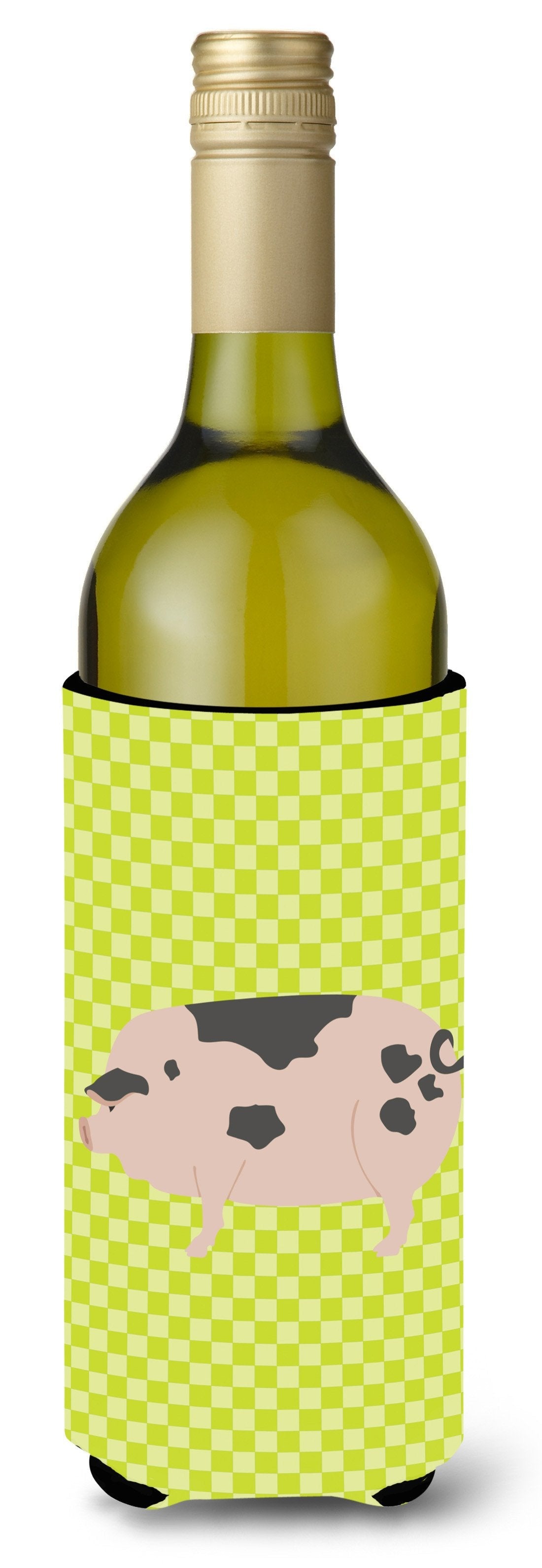 Gloucester Old Spot Pig Green Wine Bottle Hugger Gift Sleeve for Standard 750 ml Bottles, Insulated Reusable Also Fits Mini Shot & Pint Bottles