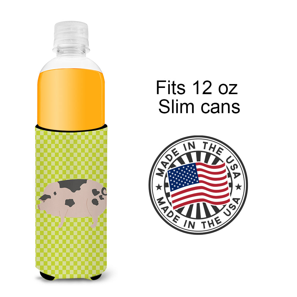 Gloucester Old Spot Pig Green Slim Can Hugger , Insulated Foam Hugger for 12 oz Slim Cans, Beer Bottles & Water Bottles, Printed in USA