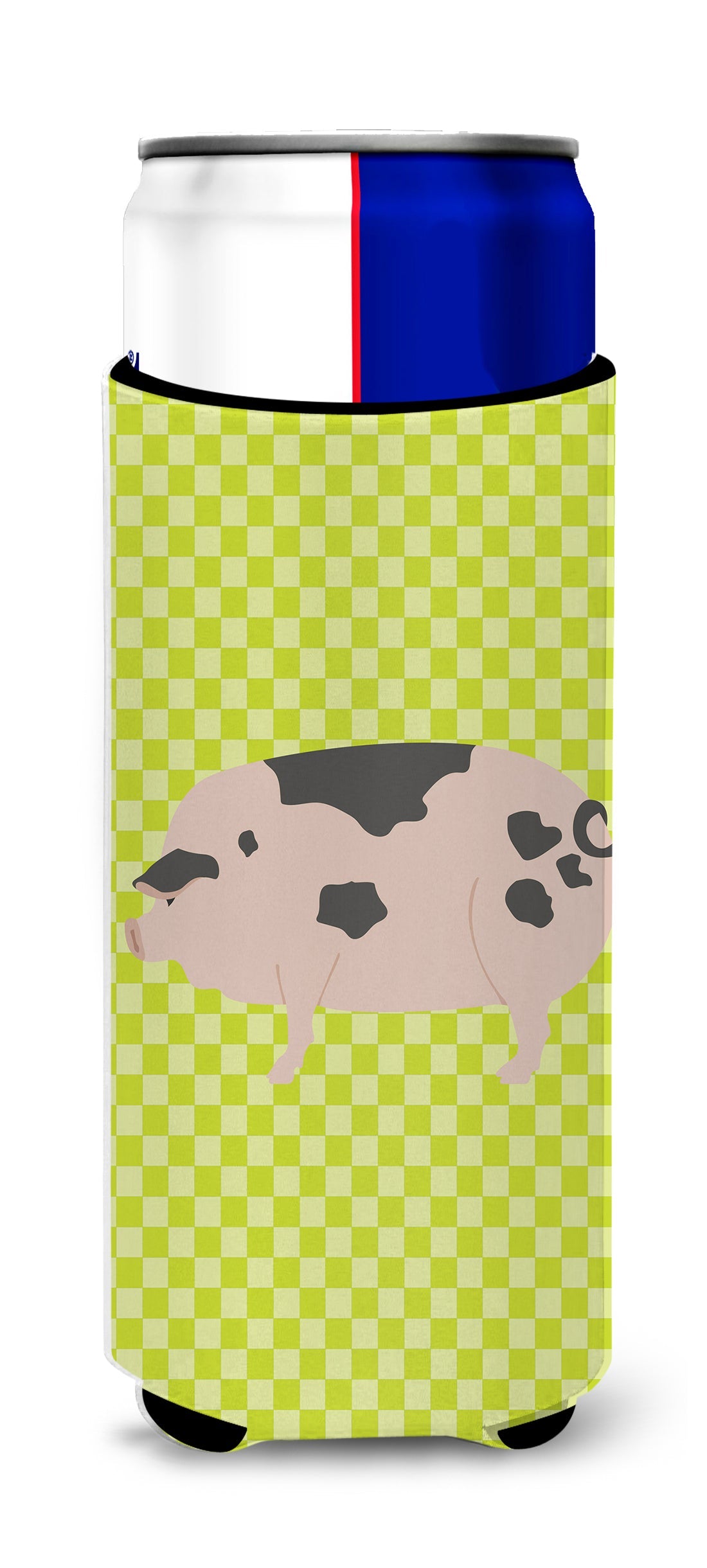 Gloucester Old Spot Pig Green Slim Can Hugger , Insulated Foam Hugger for 12 oz Slim Cans, Beer Bottles & Water Bottles, Printed in USA