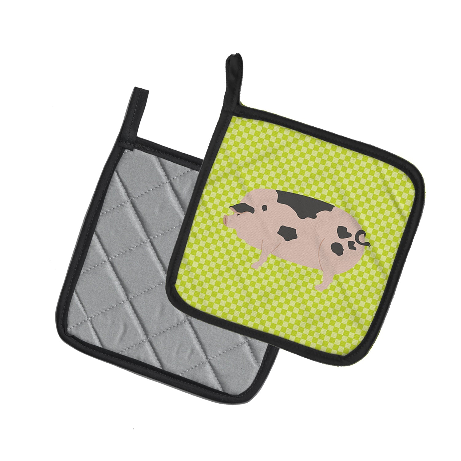 Gloucester Old Spot Pig Green Pot Holder Set of 2 Heat Resistant Quilted Hot Pads 7.5 x 7.5 Inch, Insulated Kitchen Trivets for Cooking & Baking