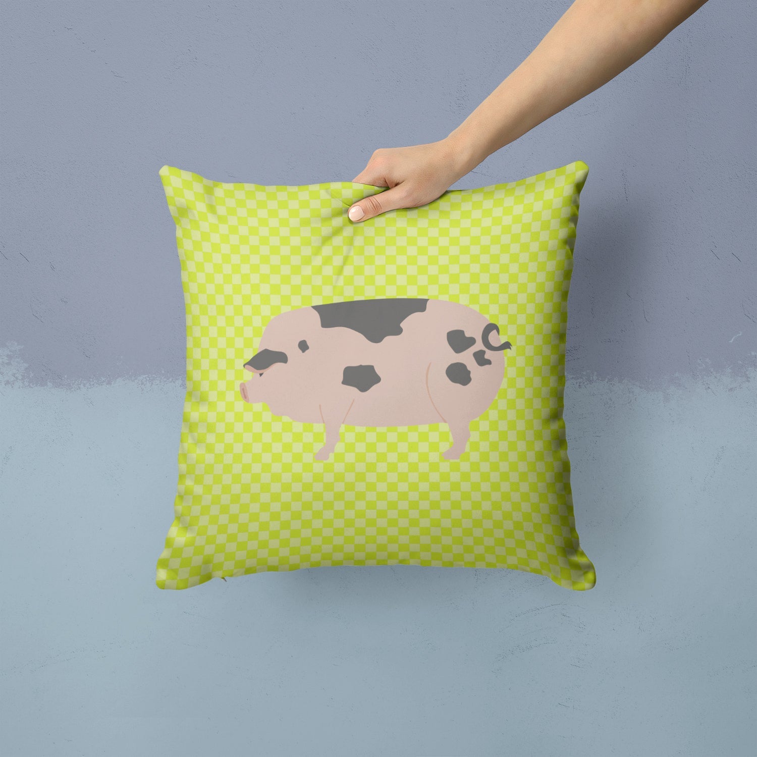 Gloucester Old Spot Pig Green Decorative Throw Pillow 14x14 Indoor Outdoor Accent Cushion, Fabric Cover with Insert for Sofa, Bed, Porch & Living Room