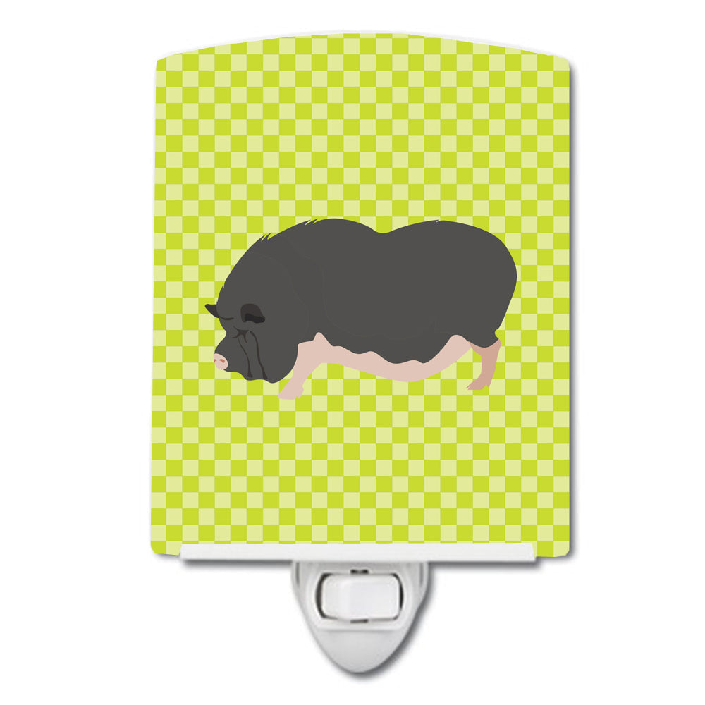 Vietnamese Pot-Bellied Pig Green Ceramic Night Light Compact, UL-Certified, Ideal for Bedroom, Bathroom, Nursery, Hallway, Kitchen, 6x4x3, Multicolor