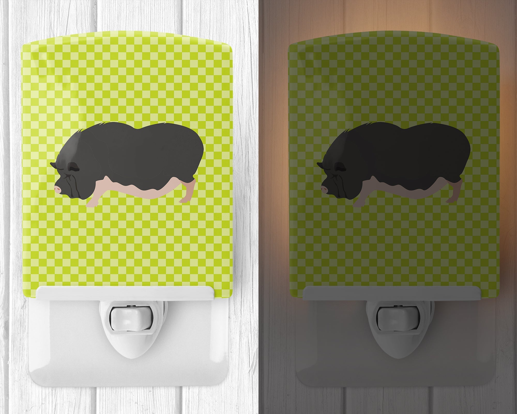 Vietnamese Pot-Bellied Pig Green Ceramic Night Light Compact, UL-Certified, Ideal for Bedroom, Bathroom, Nursery, Hallway, Kitchen, 6x4x3, Multicolor