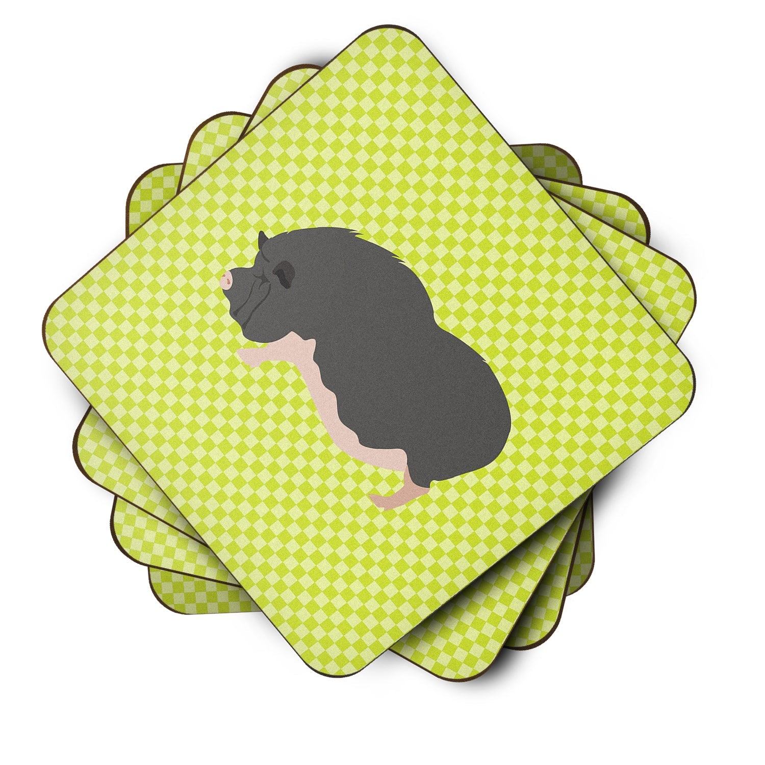 Vietnamese Pot-Bellied Pig Green Foam Coasters Set of 4 Cup Coasters for Indoor Outdoor, Tabletop Protection, Anti Slip, Mouse pad Material