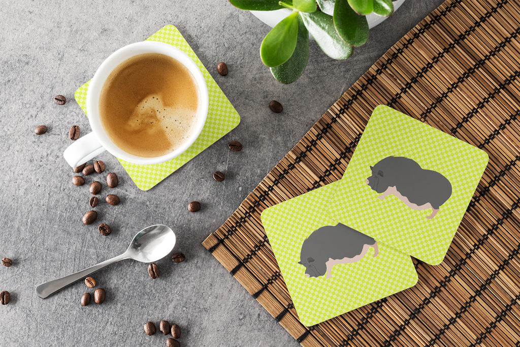 Vietnamese Pot-Bellied Pig Green Foam Coasters Set of 4 Cup Coasters for Indoor Outdoor, Tabletop Protection, Anti Slip, Mouse pad Material