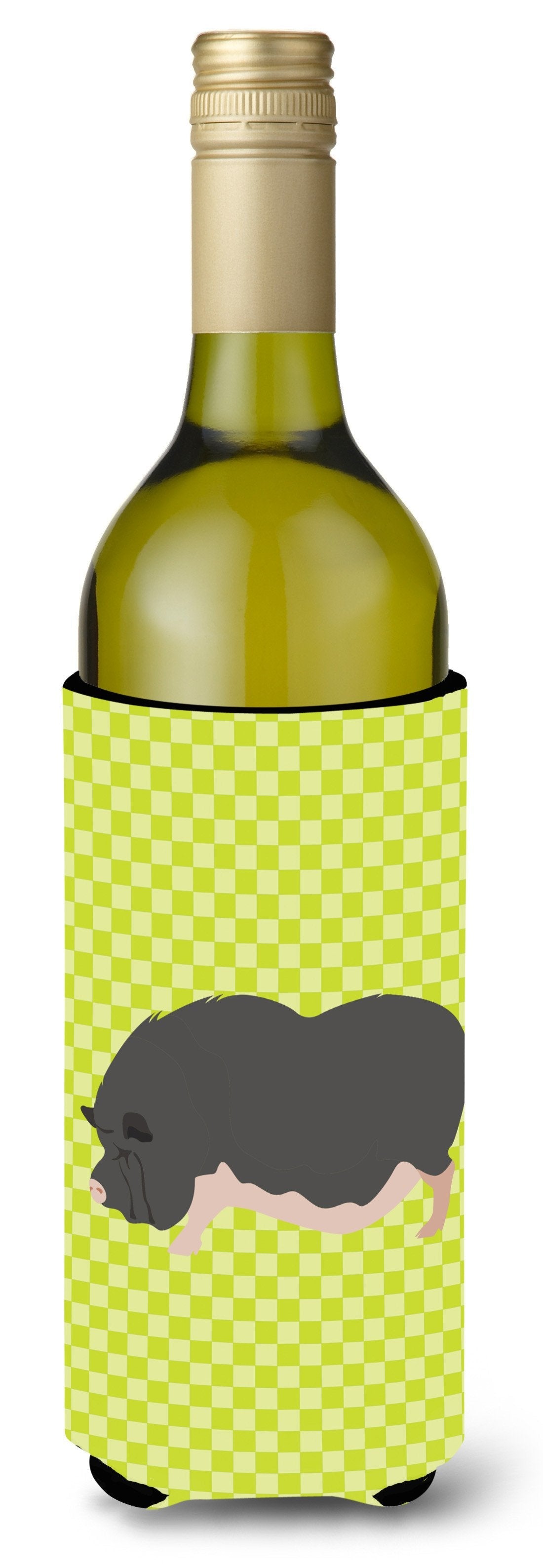 Vietnamese Pot-Bellied Pig Green Wine Bottle Hugger Gift Sleeve for Standard 750 ml Bottles, Insulated Reusable Also Fits Mini Shot & Pint Bottles