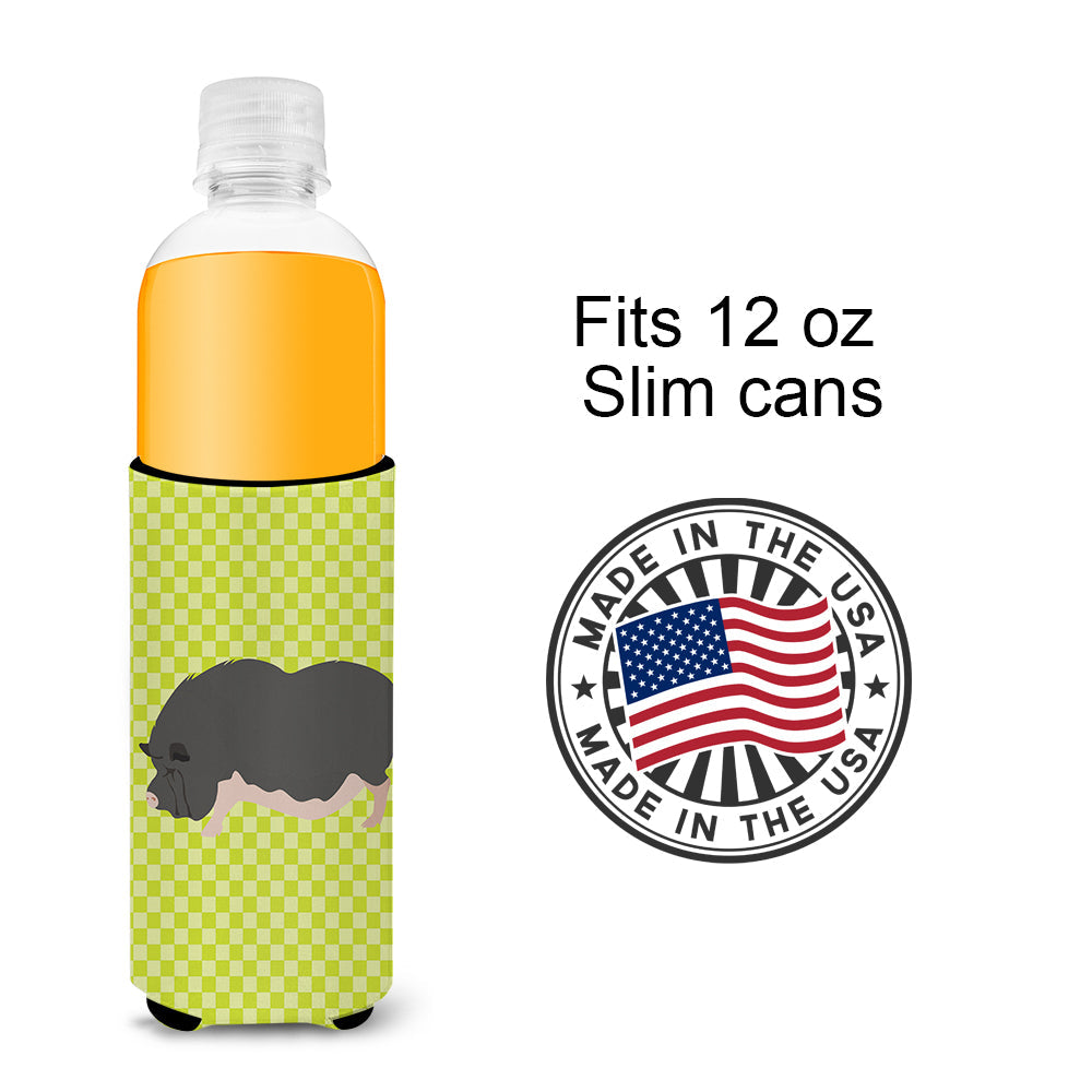 Vietnamese Pot-Bellied Pig Green Slim Can Hugger , Insulated Foam Hugger for 12 oz Slim Cans, Beer Bottles & Water Bottles, Printed in USA