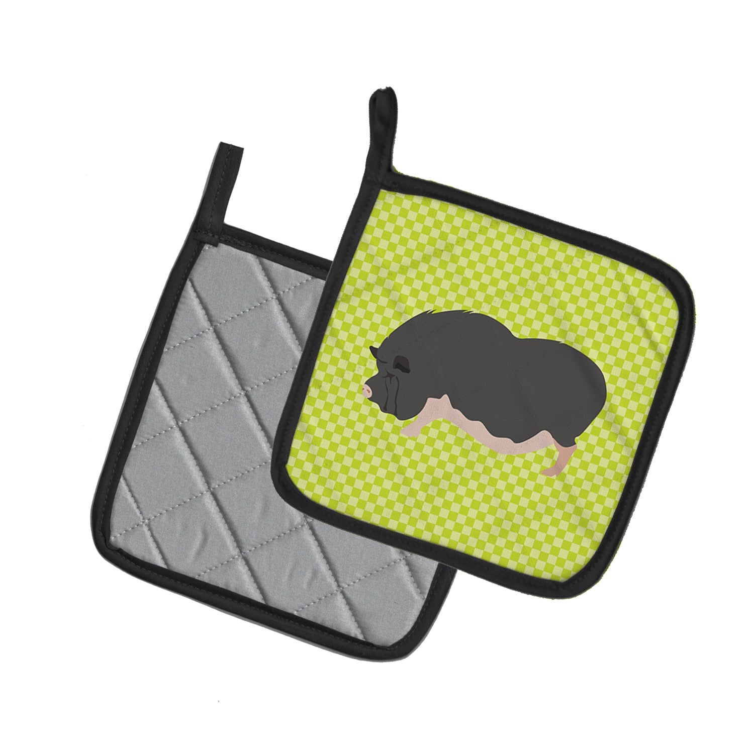 Vietnamese Pot-Bellied Pig Green Pot Holder Set of 2 Heat Resistant Quilted Hot Pads 7.5 x 7.5 Inch, Insulated Kitchen Trivets for Cooking & Baking