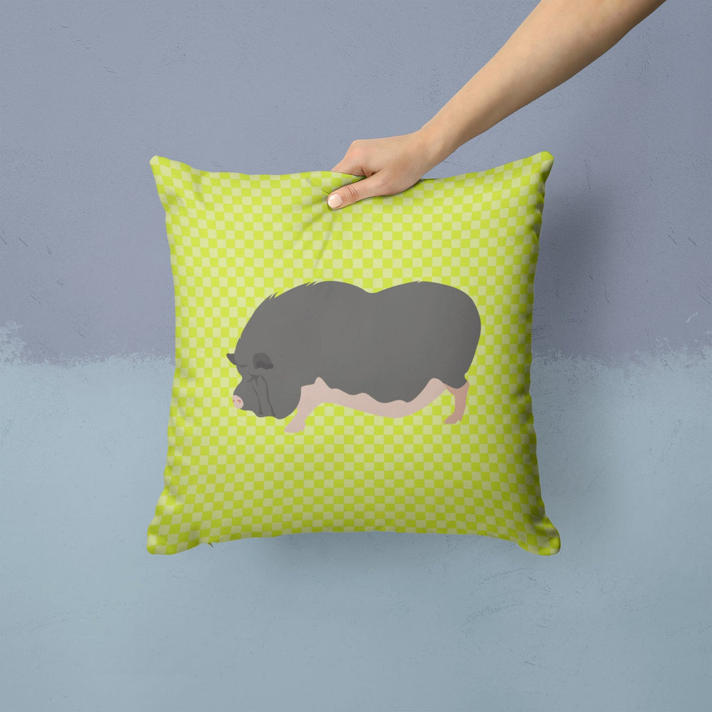 Vietnamese Pot-Bellied Pig Green Decorative Throw Pillow 14x14 Indoor Outdoor Accent Cushion, Fabric Cover with Insert for Sofa, Bed, Porch & Living Room