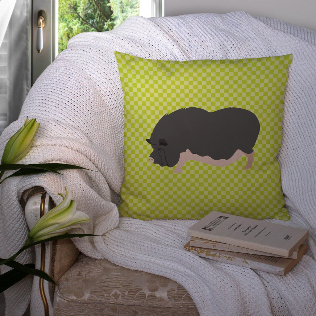 Vietnamese Pot-Bellied Pig Green Decorative Throw Pillow 14x14 Indoor Outdoor Accent Cushion, Fabric Cover with Insert for Sofa, Bed, Porch & Living Room