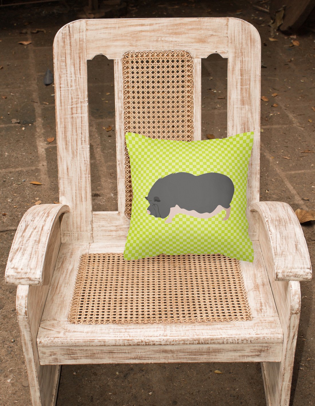 Vietnamese Pot-Bellied Pig Green Decorative Throw Pillow 18x18 Indoor Outdoor Accent Cushion, Fabric Cover with Insert for Sofa, Bed, Porch & Living Room