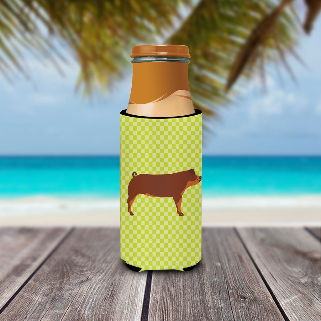 Duroc Pig Green Slim Can Hugger , Insulated Foam Hugger for 12 oz Slim Cans, Beer Bottles & Water Bottles, Printed in USA