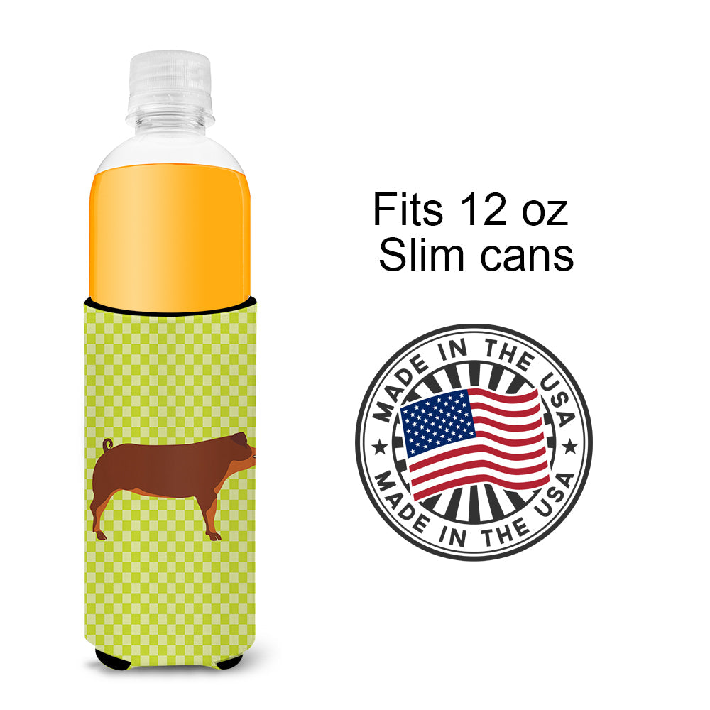 Duroc Pig Green Slim Can Hugger , Insulated Foam Hugger for 12 oz Slim Cans, Beer Bottles & Water Bottles, Printed in USA