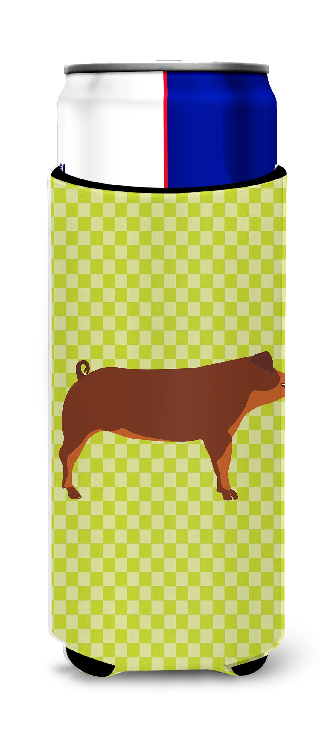 Duroc Pig Green Slim Can Hugger , Insulated Foam Hugger for 12 oz Slim Cans, Beer Bottles & Water Bottles, Printed in USA