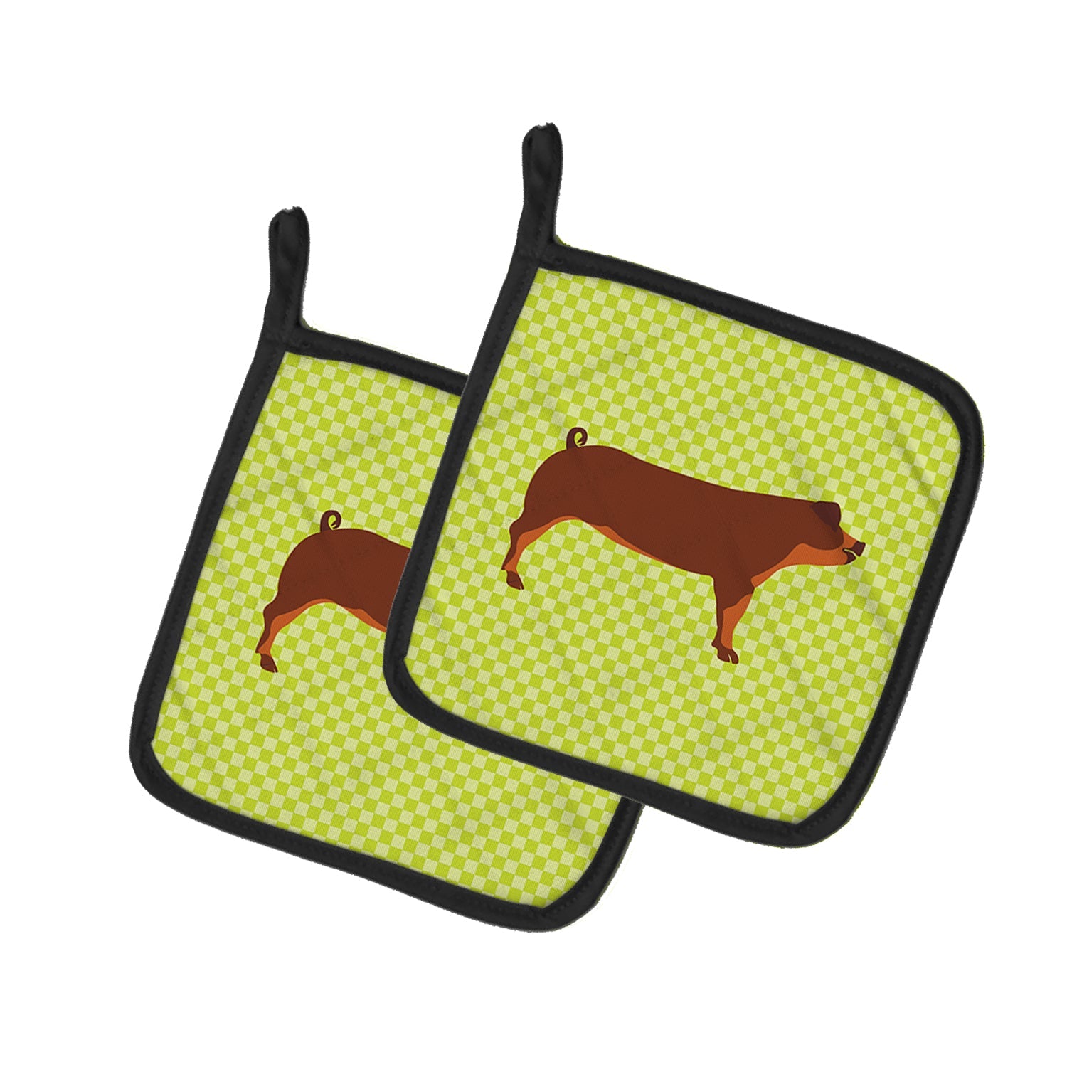 Duroc Pig Green Pot Holder Set of 2 Heat Resistant Quilted Hot Pads 7.5 x 7.5 Inch, Insulated Kitchen Trivets for Cooking & Baking