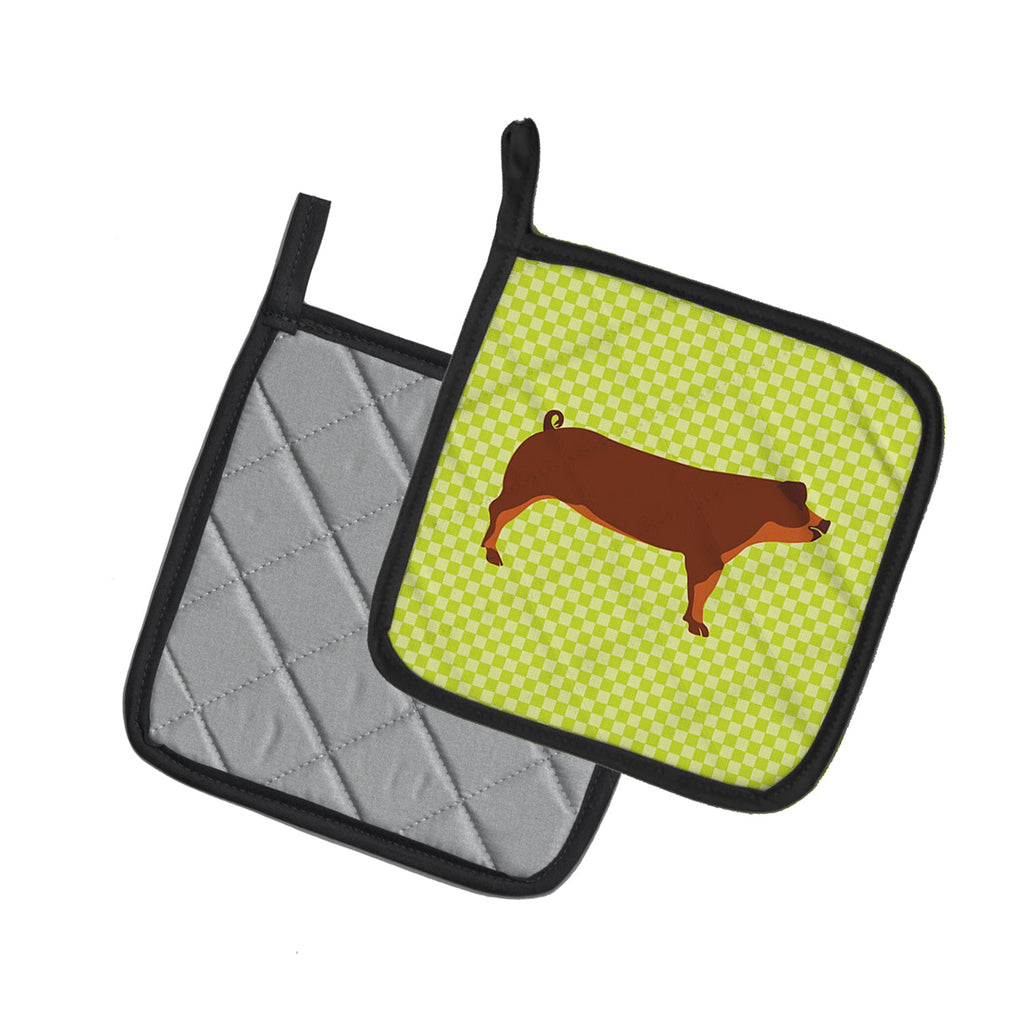 Duroc Pig Green Pot Holder Set of 2 Heat Resistant Quilted Hot Pads 7.5 x 7.5 Inch, Insulated Kitchen Trivets for Cooking & Baking