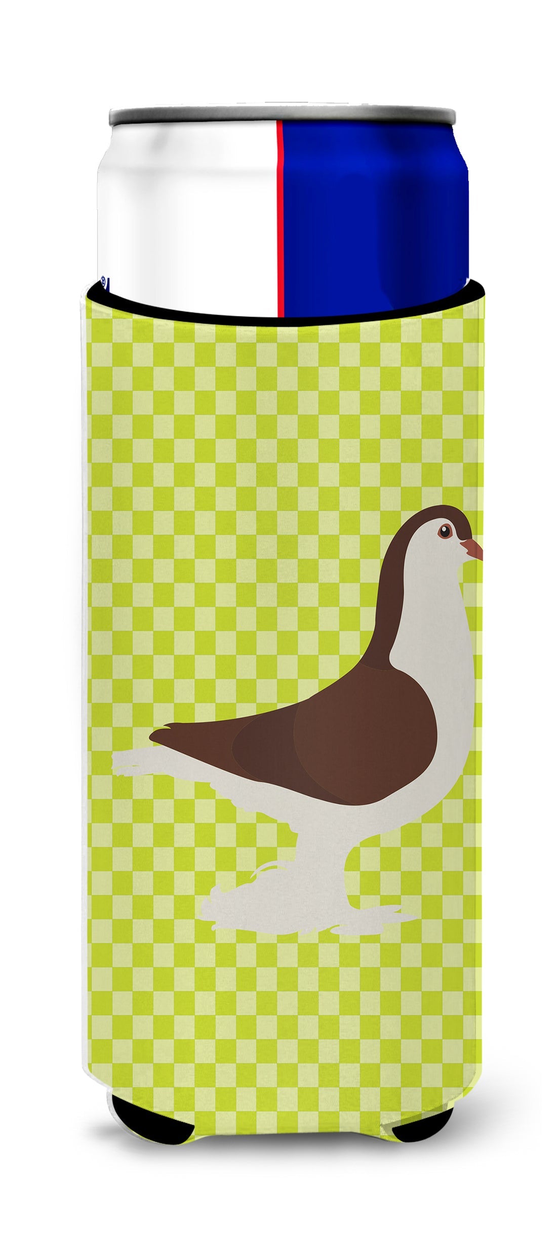Large Pigeon Green Slim Can Hugger , Insulated Foam Hugger for 12 oz Slim Cans, Beer Bottles & Water Bottles, Printed in USA