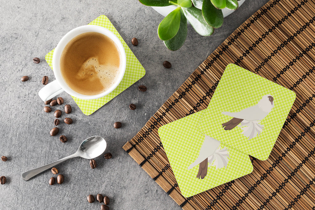 German Helmet Pigeon Green Foam Coasters Set of 4 Cup Coasters for Indoor Outdoor, Tabletop Protection, Anti Slip, Mouse pad Material