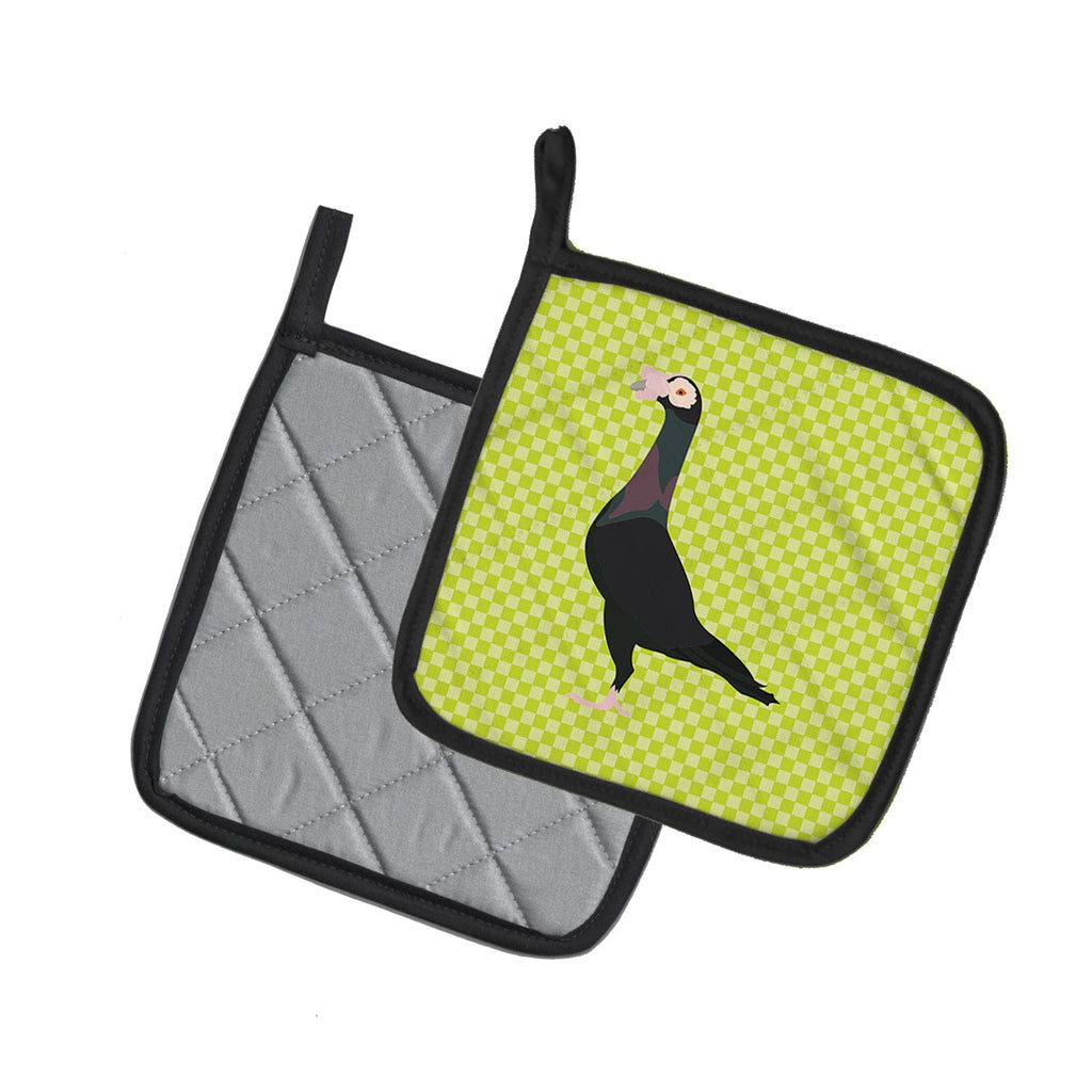 English Carrier Pigeon Green Pot Holder Set of 2 Heat Resistant Quilted Hot Pads 7.5 x 7.5 Inch, Insulated Kitchen Trivets for Cooking & Baking