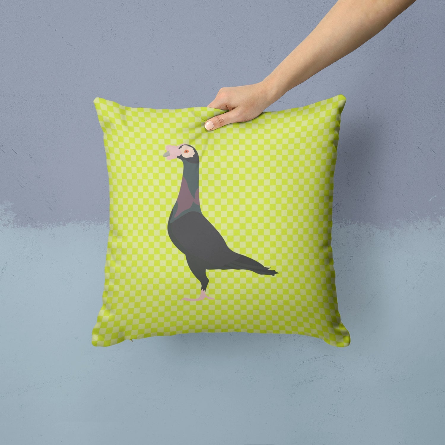 English Carrier Pigeon Green Decorative Throw Pillow 14x14 Indoor Outdoor Accent Cushion, Fabric Cover with Insert for Sofa, Bed, Porch & Living Room
