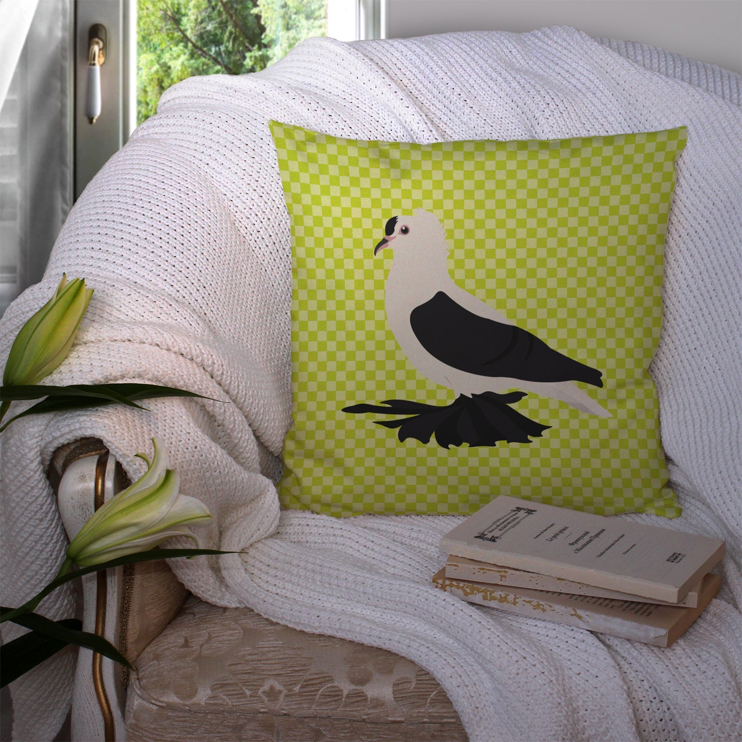 Saxon Fairy Swallow Pigeon Green Decorative Throw Pillow 14x14 Indoor Outdoor Accent Cushion, Fabric Cover with Insert for Sofa, Bed, Porch & Living Room